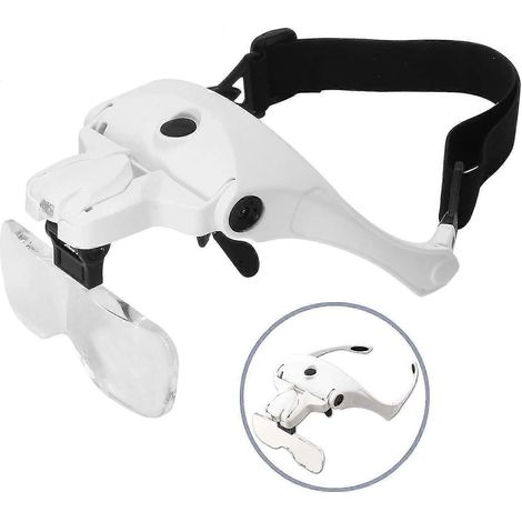 Loupe frontale rechargeable avec éclairage pour travaux de précision, loupe de bijoutier à 2 LED et lentilles interchangeables, fixée sur la visière. (1/5)