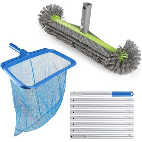 3-teiliges Poolreinigungsset, 43 cm runde Poolbürste mit 2,7 m langem Teleskopstiel aus Aluminium, Poolskimmernetz für Folienpools, Whirlpools und Badezimmer (1/5)