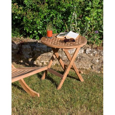 FUN - Table pique nique de jardin ronde 50x50cm en bois Teck (1/3)