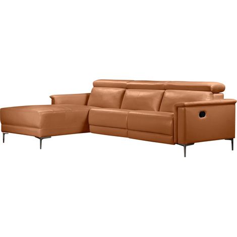 Lund-Canapé 3 places avec 1 fauteuil inclinable manuel en PU cognac (1/5)