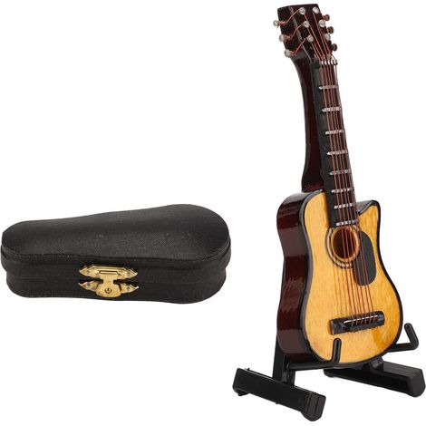 Mini Guitare Décorative 3.3 Pouces avec Support, Modèle Réduit Brun Rougeâtre (1/5)