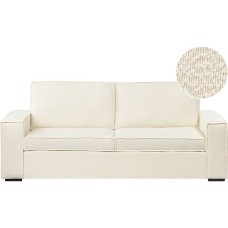 Sofá Cama Bouclé Convertible con Colchón 3 Plazas Blanco crema Vuokatti
