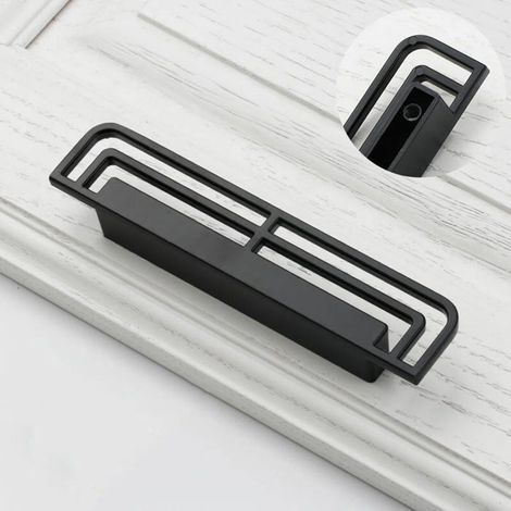 Dos tiradores y pomos para puertas y cajones de armarios de cocina tiradores para cajones de armarios de dormitorio (6285 - separación de 96 mm, color negro). (1/5)