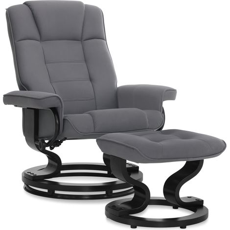 MCombo Relaxsessel mit Hocker, 360°drehbarer Fernsehsessel mit Liegefunktion, bis 120 Kg belastbarer TV-Sessel, moderner Ruhesessel für Wohnzimmer, Kunstleder, 9019 (Grau-Mikrofaser)