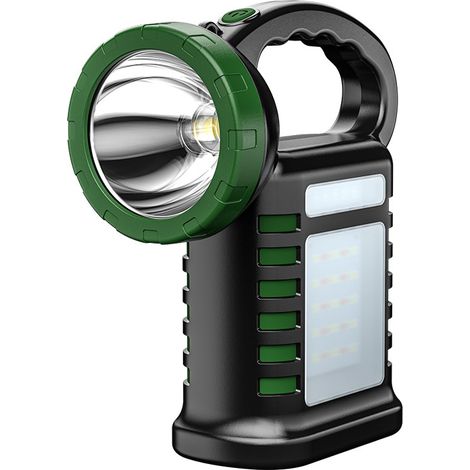 Lampe de Travail LED Solaire Haute Puissance W05, Projecteur Portable d'Extérieur avec Poignée, Éclairage Rechargeable pour Chantier Camping Bricolage, Vert Foncé-lsw