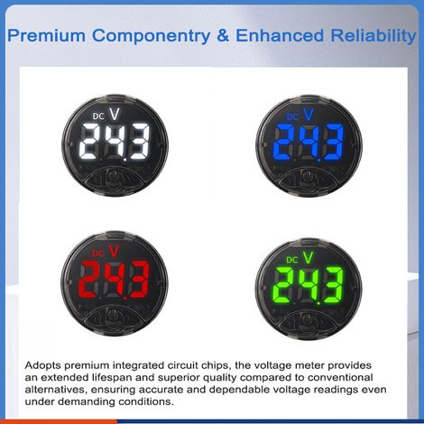 Voltmètre numérique rond à affichage LED CC 7-120 V/0-120 V, voltmètre tactile numérique universel à deux et trois fils avec protection contre l'inversion de polarité. (1/2)