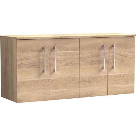 Balterley Bramshall Modern Bathroom 1200mm Wall Hung 4-Door Vanity Unit with Worktop, Soft Close Doors, Bleached Oak