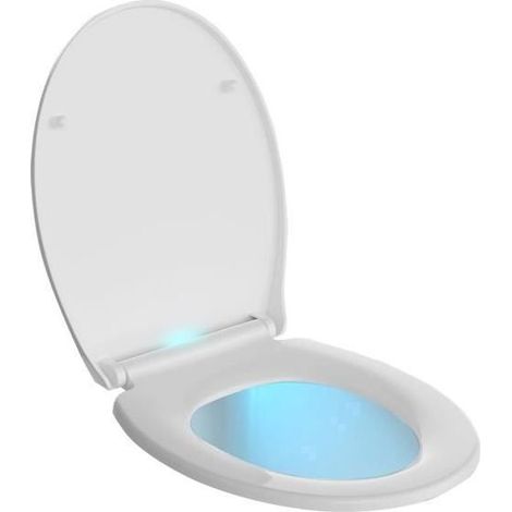 1 ovaler, weißer WC-Sitz mit integriertem LED-Nachtlicht, Absenkautomatik und verstellbarem Scharnier, für Familienbäder (1/5)