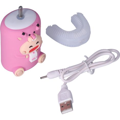 Wiederaufladbare elektrische Kinderzahnbürste mit U-förmigen Vibrationen, wasserdicht und in süßem Rosa (1/5)