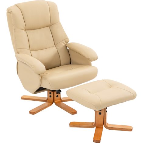 Fauteuil relax pivotant 360° beige avec repose-pieds, dossier inclinable, charge max 120 kg. (1/5)