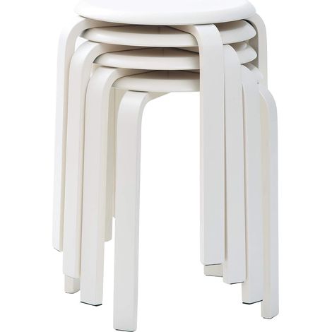 Chaise Salle à Manger/Tabourets de Bar 4 Pièces Empilables en Bois Massif Sièges Lisses pour Salon, Cuisine, Bistrot Blanc 40x33x44cm RF-717-4 (1/5)