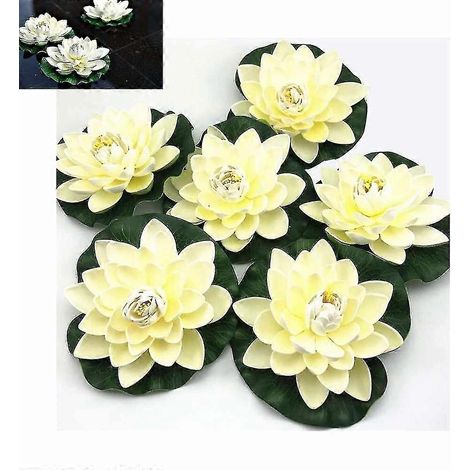 Lot de 6 lotus artificiels flottants en mousse, avec nénuphar décoratif, blanc ivoire (1/5)
