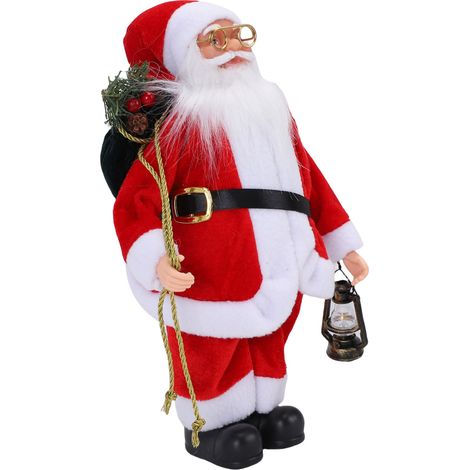 Figurine de Père Noël festive rouge et blanche, debout, avec sac vert, décoration de Noël pour la maison, le bureau ou les fêtes. (1/5)