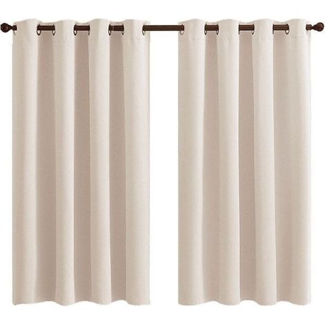 Rideau Occultant Thermique - 2 Panneaux Courts Isolants Anti-Froid/Bruit à Oeillets - pour Salon, Chambre (Enfant/Adulte), Dressing - 140x160cm Beige Écru
