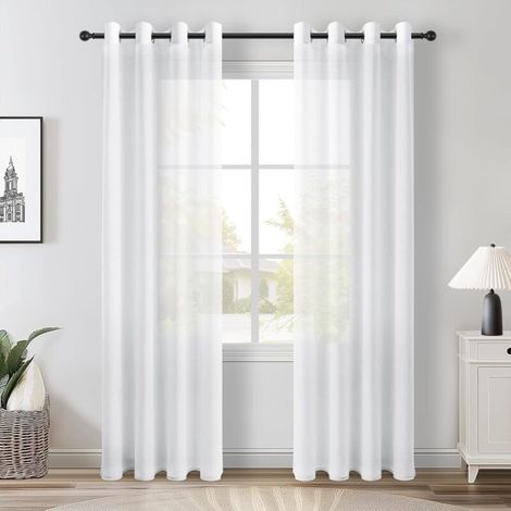 2 Pièces Rideau Occultant 140 cm x 240cm Blanc Voilage à Oeillet Rideau Semi-Transparent intérieurs pour Chambre Salon Maison (1/5)