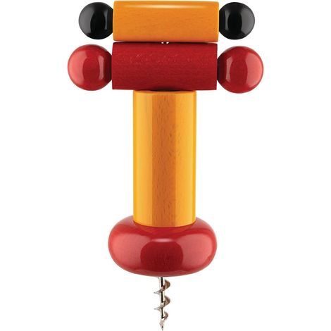 Alessi ES17 un Brindisi Disegnato ad Arte Cavatappi di Design in Legno di Faggio, Giallo, Rosso e Nero