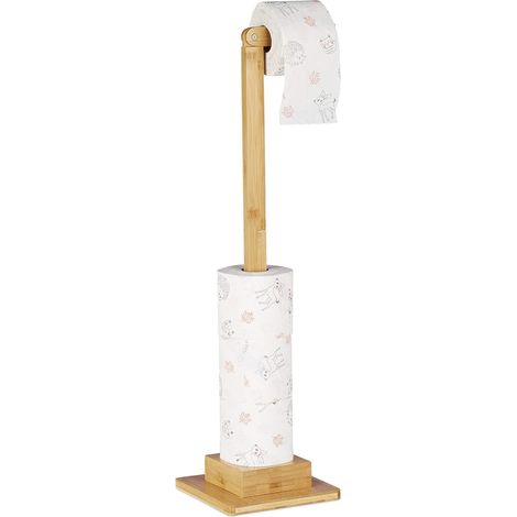 Porte-Papier Toilette sur Pied, Bambou, sans perçage, Support à Rouleaux de Rechange, 71,5x23,5x19 cm, Nature (1/5)