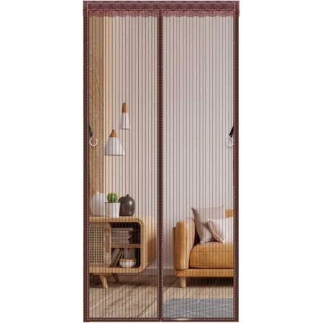 Sollbry Porte moustiquaire magnétique améliorée - Maille robuste, conception mains libres, installation facile - Convient aux enfants et aux animaux domestiques, cadre en maille marron
