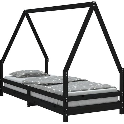 vidaXL Giroletto per Bambini Nero 80x200 cm in Legno Massello di Pino (1/5)