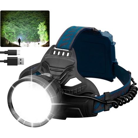 Wiederaufladbare LED-Stirnlampe, ultrastarke 50.000 Lumen, 4 Modi, LED-Taschenlampe mit rotem Rücklicht, USB wiederaufladbar, 6000 mAh, wasserdichte Stirnlampe für Camping, Angeln, Radfahren (1/5)