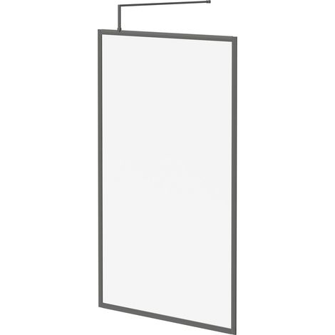 Colore 8mm Clear Glass Gunmetal Grey 1850mm x 1200mm Fully Framed Walk In Shower Screen including Wall Channel and Support Bar (1/5)