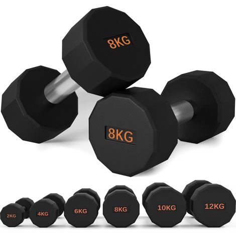 SPORTNOW Dumbbells Weights Set with 12-Sided Shape and Non-Slip Grip 2 x 8kg