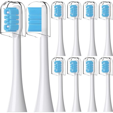 Replacement Electric Toothbrush Heads Compatible with All Sonic Electric Toothbrushes with Dust Cover (White, M) (Pack of 10) (1/5)