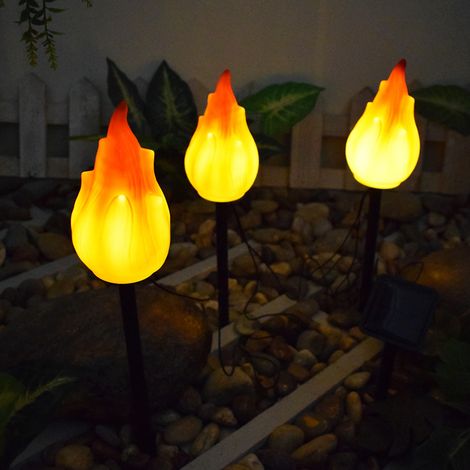 Lampe solaire transfrontalière à effet flamme simulée, idéale pour la décoration de cour et d'extérieur, ambiance créative, lampe de jardin à flamme. Un pour trois. (1/5)