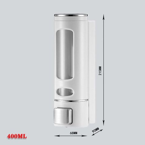 Dispensador de jabón de pared de 400 ml, individual, con pulsador manual, color blanco, 1 unidad.