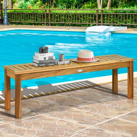 Banc de Jardin en Bois d’Acacia sans Dossier avec Assise à Lattes 132 x 34 x 43,5 CM Charge Max 360KG Couleur Naturel Maison Chic (1/3)