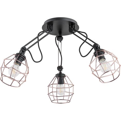 Plafonnier noir filaire cuivre 3 lumières E27 DARTH (1/2)