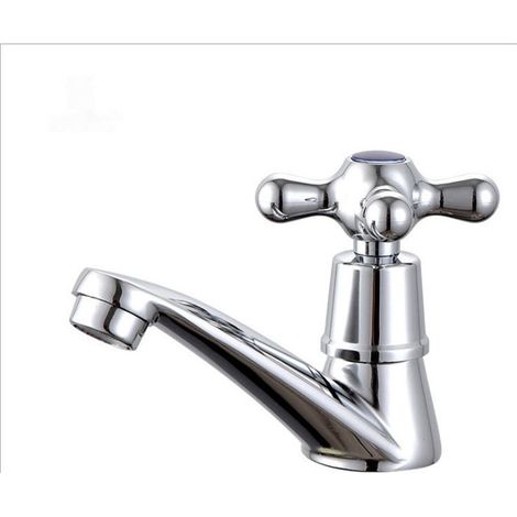 Lot de 2 Robinets Automatiques Chromés pour Lavabo – Mitigeur Eau Chaude et Froide G1/2, Installation Monotrou, Corps en Laiton Cartouche Cuivre, Robinet Auto-Fermant Salle de Bain (1/4)