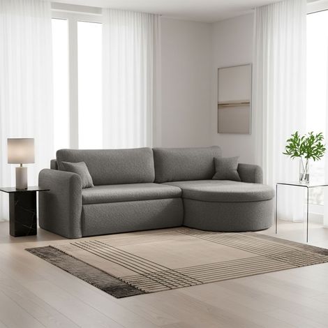 Ecksofa Schlafsofa FELIZ Stoff Quelle Grau Ottomane Rechts
