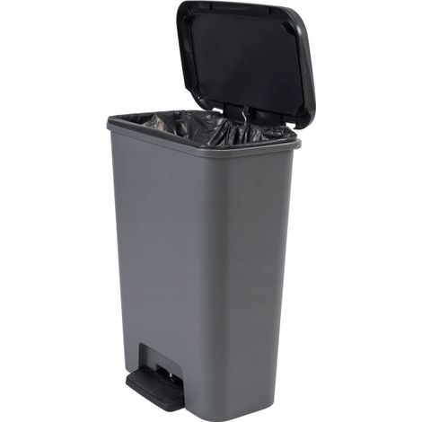 Keter – Poubelle à pédale 50 L gris anthracite – Polypropylène 80% recyclé – Couvercle à descente lente – Pour cuisine et buanderie (1/6)