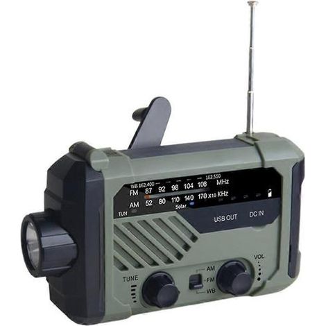 Radio solaire d'urgence multifonction avec bandes AM/FM, lampe torche puissante, générateur à manivelle, chargeur de téléphone portable (1/5)