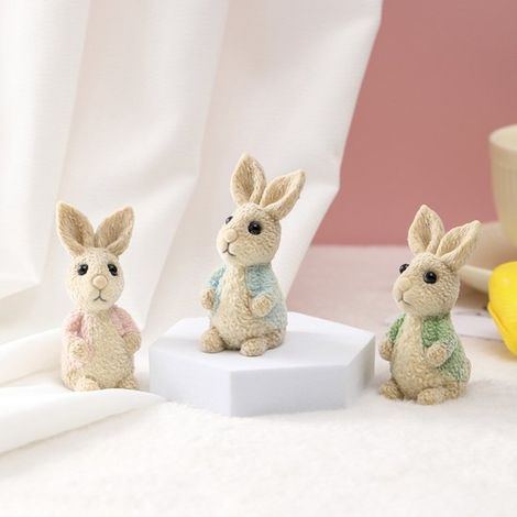 Decorazione per la casa a forma di coniglietto pasquale - 3 pezzi, decorazione per mensole, statuetta di animale, miniatura (1/5)
