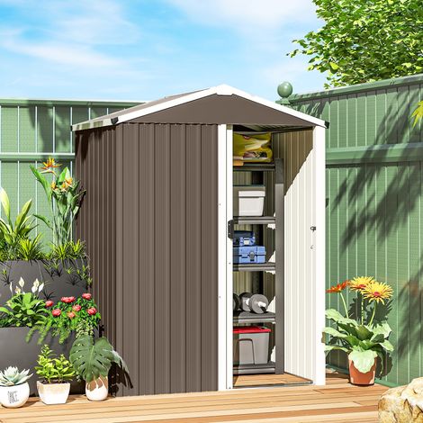 Caseta de jardín metálica, 1,1 m², cobertizo para herramientas con techo a dos aguas, puerta corredera con cerradura, guantes, 136 x 87 x 179 cm