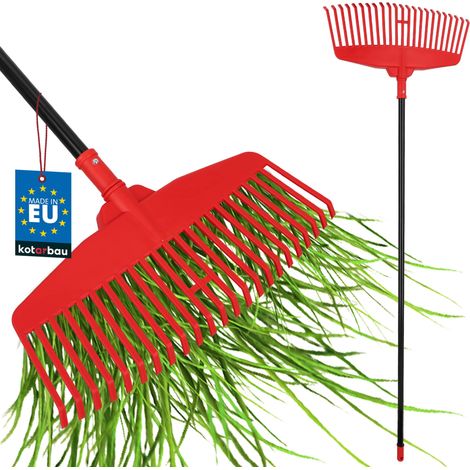 KOTARBAU® Rateau À Feuilles - Plastique - 48 cm - avec Manche en Aluminium - Extra-Click - Rateau Jardin - Ramasse Feuilles - Léger - Rouge & Noir - Ergonomique (1/5)
