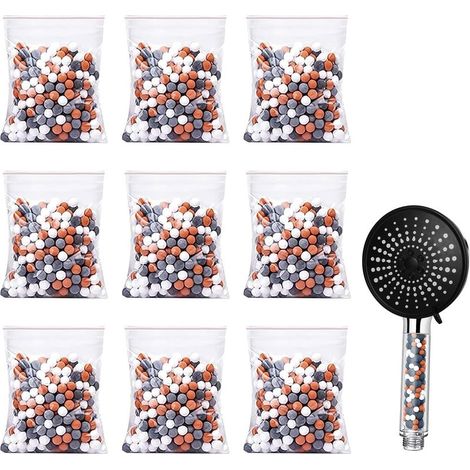 Kit de remplacement pour pommeau de douche anticalcaire, comprenant 9 billes à ions négatifs. (1/5)