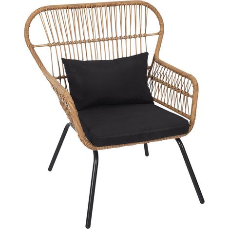 JAKARTA - Fauteuil Noir avec Dossier et Accoudoirs Tressés (1/5)