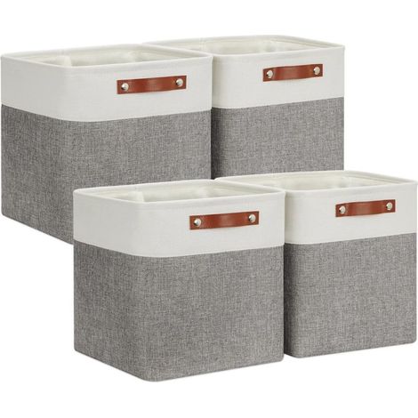 Aufbewahrungsbox aus Stoff, 28 x 28 x 28 cm, 4er-Set Würfelkörbe für Kleiderschrank, Regal und Kleidung, Grau & Weiß (1/4)