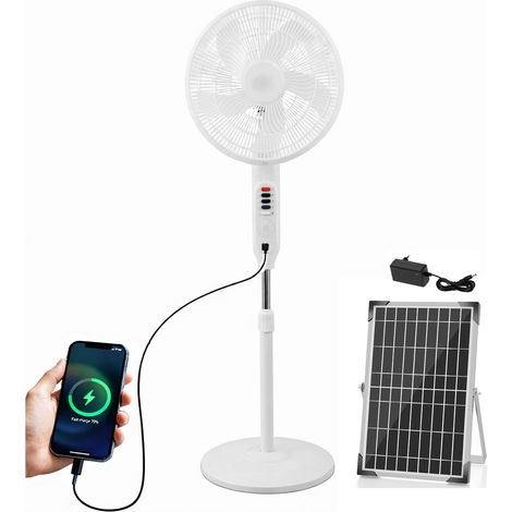 Ventilatore a Piantana con Luce LED con pannello solare, funziona senza corrente (1/5)