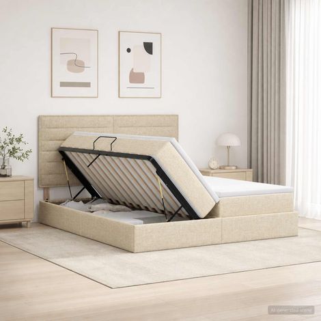 vidaXL Lit de Rangement avec tête de lit Crème 180 x 200 cm Tissu (1/5)