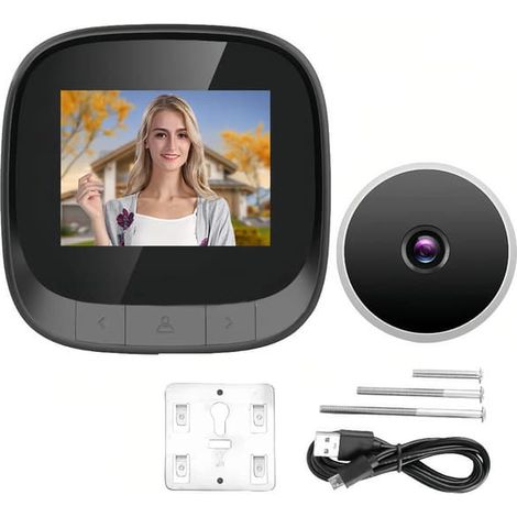 Visiophone pour porte avec caméra, Rangement intégré pour vélo, Caméra de sécurité extérieure, Écran LCD 2,4 pouces, Angle de vue de 90 degrés (1/5)