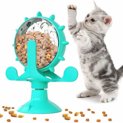 Cat Wind Toy, Food Dispenser with Suction Cup Bottom and Leak Hole, Cat Toy, Rotating Toy, Interactive Cat Toy,  Blue Cat Toy (1/5)