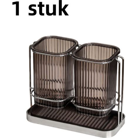 pièce - Étagère de rangement - Boîte de rangement murale pour couteaux et fourchettes de cuisine avec égouttoir - gris argenté (1/5)