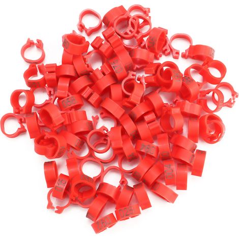 100pcs / sac 8 mm 001-100 lettre en plastique numérotée Pigeon Bird Bands Bands (rouge) (1/5)