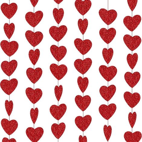 Guirlande Cœurs Décoration Saint-Valentin, Guirlande Pendante Rouge en Paillettes, Déco Romantique pour Proposition de Mariage - 6 pièces - (1/5)