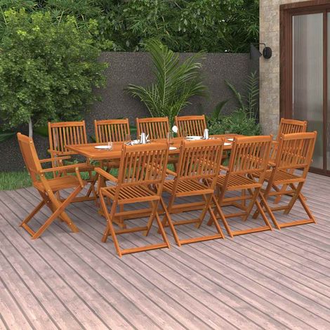 Ensemble Table et Chaise de Jardin 11 pcs - Mobilier à dîner de jardin Bois d'acacia massif BV111390 - BonneVie (1/5)
