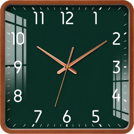 Horloge murale carrée 35 cm fond vert cadre doré quartz moderne 38 × 38 × 8 cm 1,35 kg – Livraison gratuite